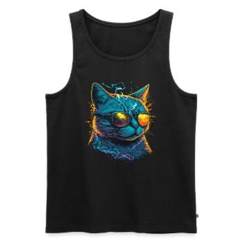 Elektrische Musik Katze - Männer Premium Bio Tank Top - Schwarz - Vorne - Michal (187cm)