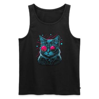 Dj Katze - Männer Premium Bio Tank Top - Schwarz - Vorne - AI Model Male 178 light (178cm)