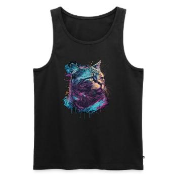 90er Jahre Katze - Männer Premium Bio Tank Top - Schwarz - Vorne - Michal (187cm)
