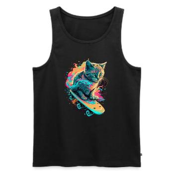 Skateboard Cat - Men's Premium Organic Tank Top - black - Front - Michal (187cm)