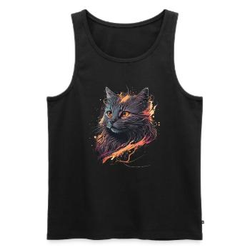 Illustration de chat vintage - Débardeur bio Premium Homme - noir - Devant - AI Model Male 178 light (178cm)
