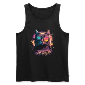 Illustration de chat néon - Débardeur bio Premium Homme - noir - Devant - AI Model Male 178 light (178cm)