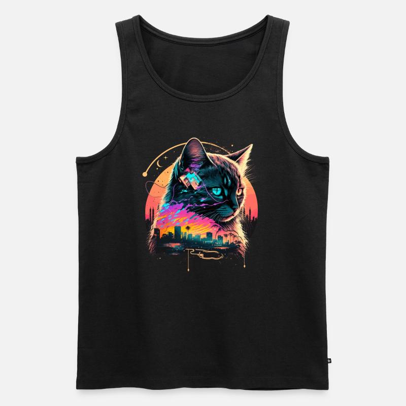 Miami Beach Katze - Männer Premium Bio Tank Top - Schwarz