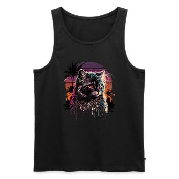 Synthwave Cat - Men's Premium Organic Tank Top - black - Front - Michal (187cm)
