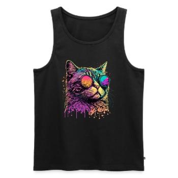 Neon Cat with Sunglasses - Men's Premium Organic Tank Top - black - Front - AI Model Male 178 light (178cm)