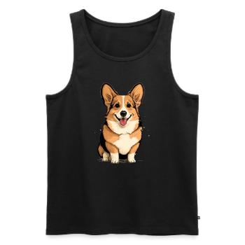 Mignon assis Corgi - Débardeur bio Premium Homme - noir - Devant - Michal (187cm)