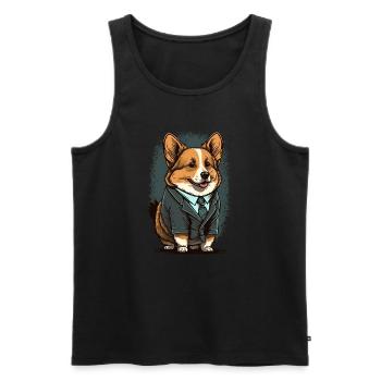Fluffy Corgi en costume - Débardeur bio Premium Homme - noir - Devant - Michal (187cm)