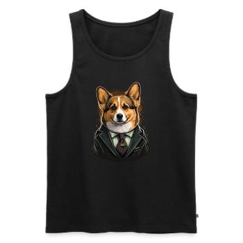 Corgi en costume de détective - Débardeur bio Premium Homme - noir - Devant - Michal (187cm)