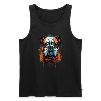 Smarte Bulldogge mit Fliege - Männer Premium Bio Tank Top - Schwarz - Vorne - Michal (187cm)