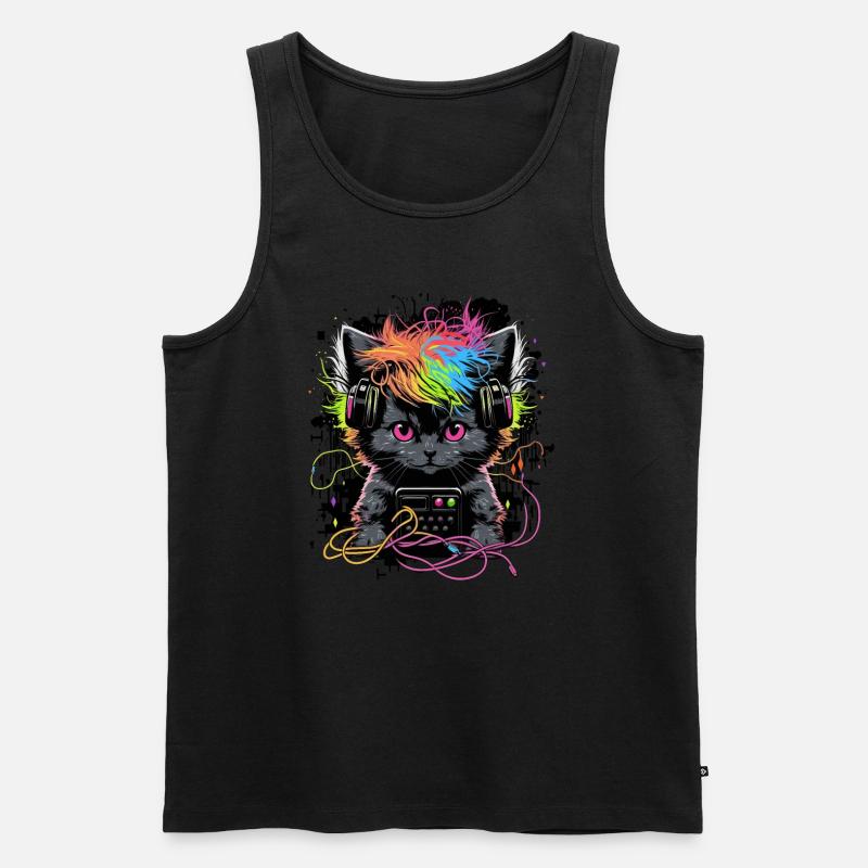 Kopfhörer Cat - Männer Premium Bio Tank Top - Schwarz