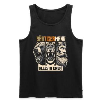 Bärtigermann Bär Tiger Mann Geschenk Bart Sprüche - Männer Premium Bio Tank Top - Schwarz - Vorne - Michal (187cm)