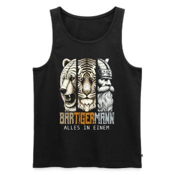 Bärtigermann Bär Tiger Mann Geschenk Bart Sprüche - Männer Premium Bio Tank Top - Schwarz - Vorne - Michal (187cm)