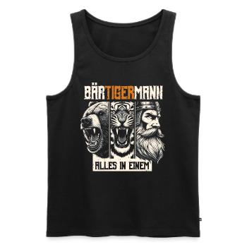 Bärtigermann Bär Tiger Mann Geschenk Bart Sprüche - Männer Premium Bio Tank Top - Schwarz - Vorne - Michal (187cm)