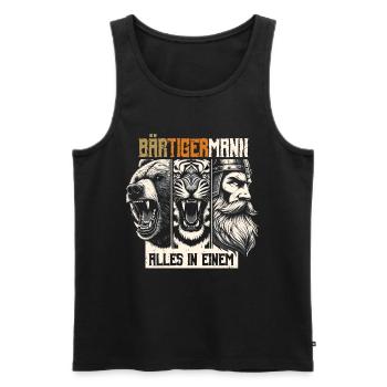 Bärtigermann Bär Tiger Mann Geschenk Bart Sprüche - Männer Premium Bio Tank Top - Schwarz - Vorne - Michal (187cm)