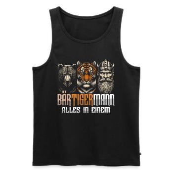 Bärtigermann Bär Tiger Mann Geschenk Bart Sprüche - Männer Premium Bio Tank Top - Schwarz - Vorne - Michal (187cm)