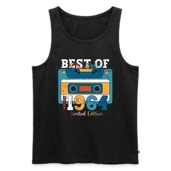 Cassette 60e anniversaire janvier Vintage 1964 - Débardeur bio Premium Homme - noir - Devant - Michal (187cm)