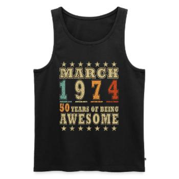 Anniversaire Mars 1974.Don Mars 1974.Mars 1974 - Débardeur bio Premium Homme - noir - Devant - Michal (187cm)