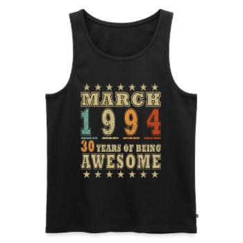 Anniversaire Mars 1994.Don Mars 1994.Mars 1994 - Débardeur bio Premium Homme - noir - Devant - Michal (187cm)