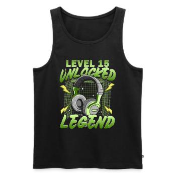 Level 15 Freigeschaltet Geburtstagsgeschenk - Männer Premium Bio Tank Top - Schwarz - Vorne - AI Model Male 178 light (178cm)