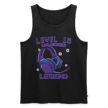 Level 15 Unlocked Birthday Gift - Men's Premium Organic Tank Top - black - Front - AI Model Male 178 light (178cm)