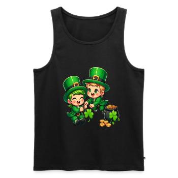 Duo de lutins espiègles (lutin irlandais) - Débardeur bio Premium Homme - noir - Devant - AI Model Male 178 light (178cm)