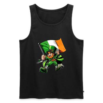Leprechaun (lutin irlandais) avec drapeau - Débardeur bio Premium Homme - noir - Devant - Michal (187cm)