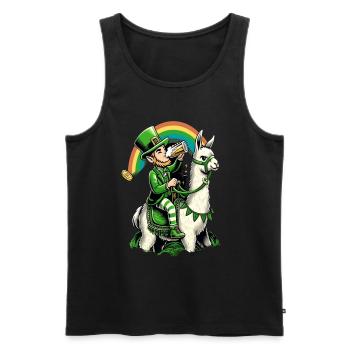 Lama chevauchant un lutin (lutin irlandais) - Débardeur bio Premium Homme - noir - Devant - AI Model Male 178 light (178cm)