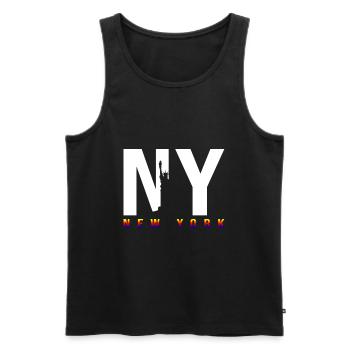 Lettrage de la ville de New York disant mème - Débardeur bio Premium Homme - noir - Devant - Michal (187cm)
