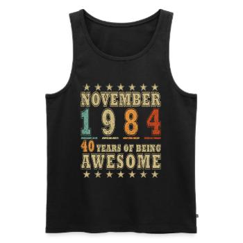 1984 Novembre Naissance Anniversaire Année de naissance - Débardeur bio Premium Homme - noir - Devant - AI Model Male 178 light (178cm)