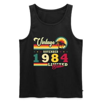 Born November 1984 Anniversary November 1984 - Men's Premium Organic Tank Top - black - Front - AI Model Male 178 light (178cm)
