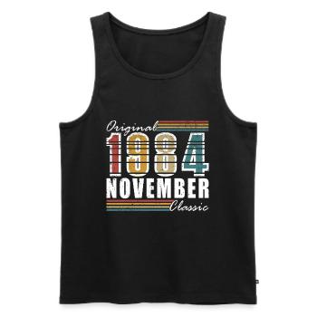 Born November 1984 Anniversary November 1984 - Men's Premium Organic Tank Top - black - Front - AI Model Male 178 light (178cm)