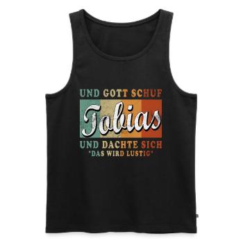 Tobias Name Spruch Design für stolze Tobias - Männer Premium Bio Tank Top - Schwarz - Vorne - Michal (187cm)