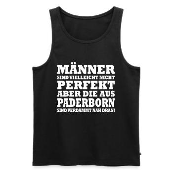 Männer sind nicht perfekt, aber die aus Paderborn - Männer Premium Bio Tank Top - Schwarz - Vorne - Michal (187cm)