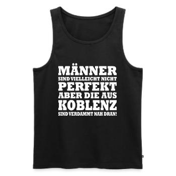 Männer sind nicht perfekt, aber die aus KOBLENZ - Männer Premium Bio Tank Top - Schwarz - Vorne - Michal (187cm)