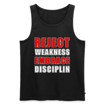 Reject Weakness Embrace Disciplin Sigma Male - Männer Premium Bio Tank Top - Schwarz - Vorne - AI Model Male 178 light (178cm)