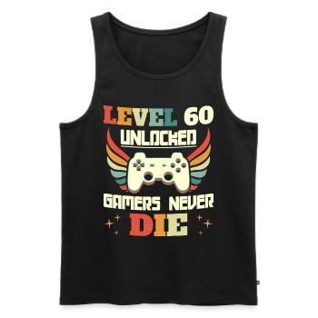 Niveau 60 Débloqué Anniversaire Gamer 60 Ans - Débardeur bio Premium Homme - noir - Devant - Michal (187cm)