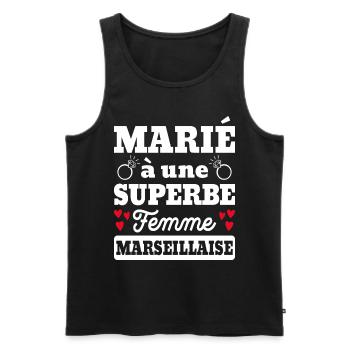 Saint Valentin Marié À Superbe Femme Marseillaise - Débardeur bio Premium Homme - noir - Devant - Michal (187cm)