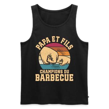 BBQ Papa Et Fils Champions Du Barbecue - Débardeur bio Premium Homme - noir - Devant - AI Model Male 178 light (178cm)