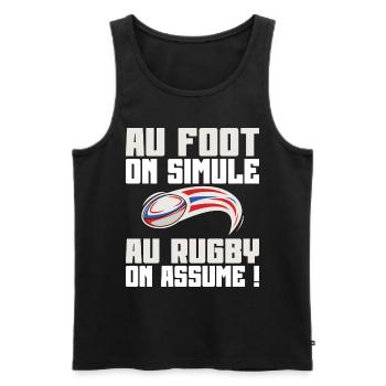 Au Rugby On Assume Humour Supporter De Rugby - Débardeur bio Premium Homme - noir - Devant - AI Model Male 178 light (178cm)