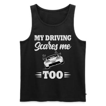 Voiture Humour Mauvais Conducteur Automobiliste - Débardeur bio Premium Homme - noir - Devant - AI Model Male 178 light (178cm)