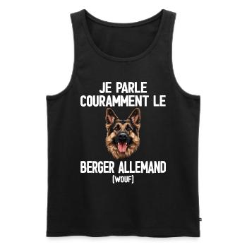 Parler Le Berger Allemand Humour Chien - Débardeur bio Premium Homme - noir - Devant - AI Model Male 178 light (178cm)