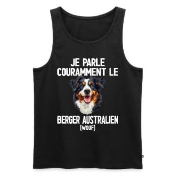 Parler Le Berger Australien Humour Chien - Débardeur bio Premium Homme - noir - Devant - AI Model Male 178 light (178cm)
