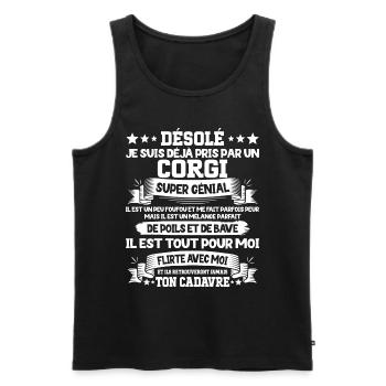 Déjà Pris Par Un Corgi Super Génial Chien - Débardeur bio Premium Homme - noir - Devant - AI Model Male 178 light (178cm)