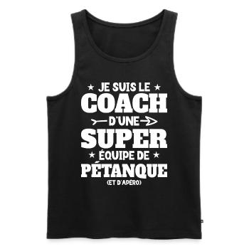 Super Coach Cadeau Pour Coach De Pétanque - Débardeur bio Premium Homme - noir - Devant - Michal (187cm)