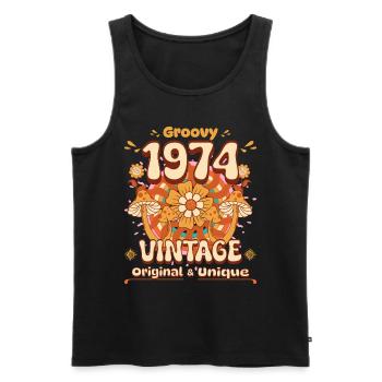 Vintage Année 1974 Anniversaire Femme 50 Ans - Débardeur bio Premium Homme - noir - Devant - Michal (187cm)