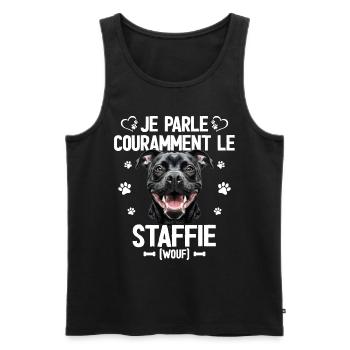Parler Le Staffie Cadeau Humour Chien Staffie - Débardeur bio Premium Homme - noir - Devant - AI Model Male 178 light (178cm)