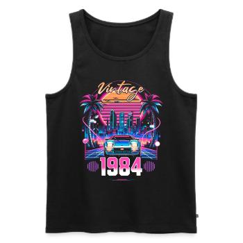 Synthwave Retro 40th Anniversary 1984 - Men's Premium Organic Tank Top - black - Front - AI Model Male 178 light (178cm)