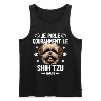 Parler Le Shih Tzu Humour Chien - Débardeur bio Premium Homme - noir - Devant - AI Model Male 178 light (178cm)