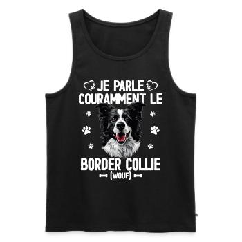 Parler Le Border Collie Humour Chien - Débardeur bio Premium Homme - noir - Devant - AI Model Male 178 light (178cm)
