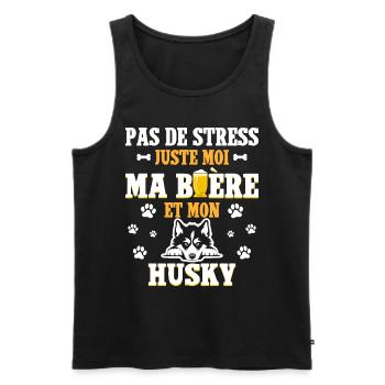 Humour Apéro Bière Papa Chien Husky - Débardeur bio Premium Homme - noir - Devant - Michal (187cm)